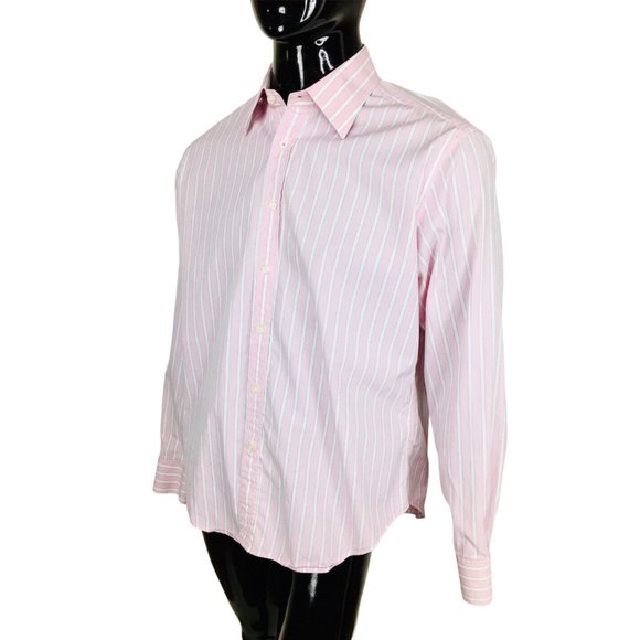 Vintage GUESS Men's Pink Striped Button-Down Dress Shirt Size XL/XXL - Picture 2 of 10